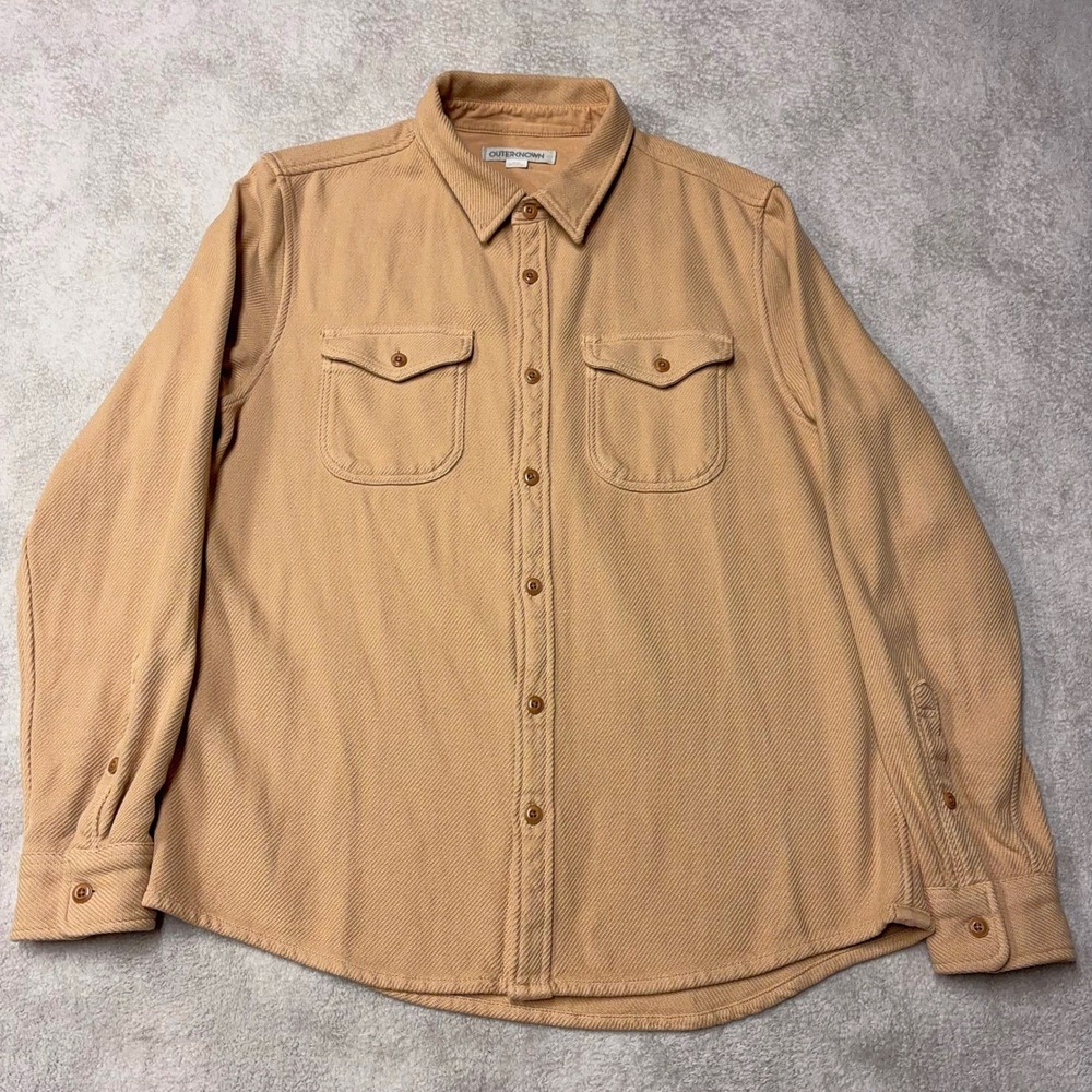 Outerknown Blanket Shirt Tan Khaki Twill Heavyweight Organic Cotton Mens Medium